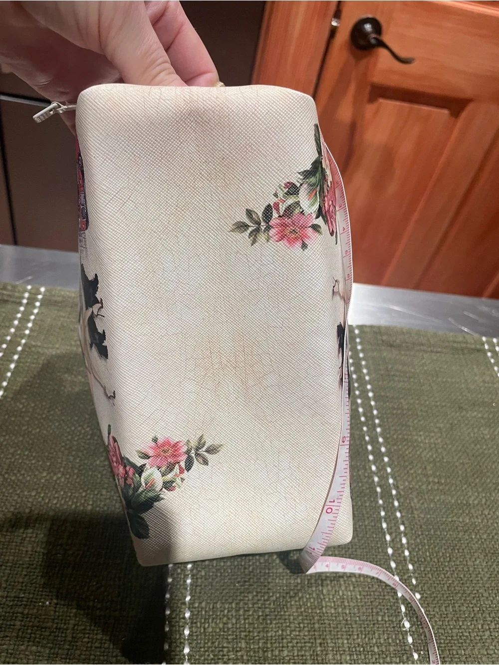 Beige London Print Cosmetic Bag with Gold Handle